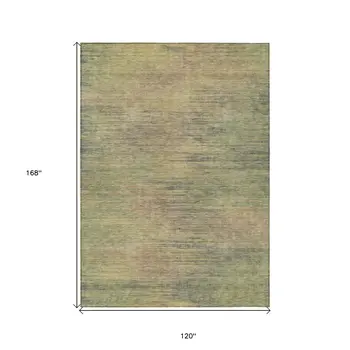 10' X 14' Artichoke Green Fern Green And Gold Abstract Washable Indoor Outdoor Area Rug