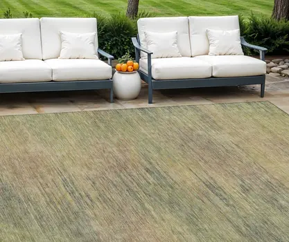 10' X 14' Artichoke Green Fern Green And Gold Abstract Washable Indoor Outdoor Area Rug