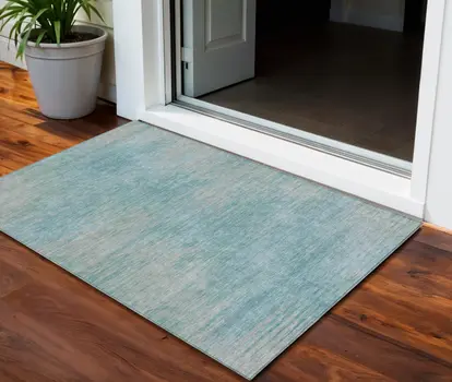 3' X 5' Aqua Teal Blue And Gray Abstract Washable Indoor Outdoor Area Rug