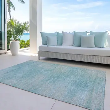 3' X 5' Aqua Teal Blue And Gray Abstract Washable Indoor Outdoor Area Rug