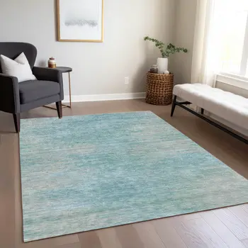 3' X 5' Aqua Teal Blue And Gray Abstract Washable Indoor Outdoor Area Rug