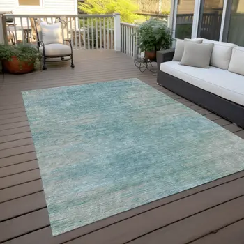 3' X 5' Aqua Teal Blue And Gray Abstract Washable Indoor Outdoor Area Rug