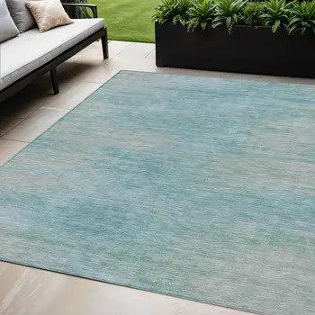 5' X 8' Aqua Teal Blue And Gray Abstract Washable Indoor Outdoor Area Rug