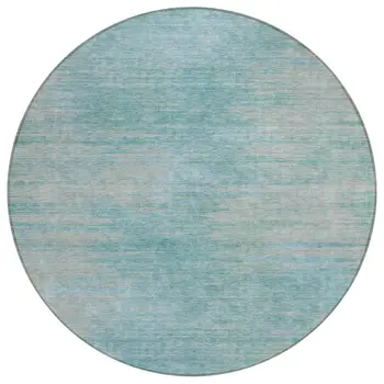 8' Aqua Teal Blue And Gray Round Abstract Washable Indoor Outdoor Area Rug