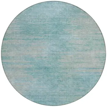 8' Aqua Teal Blue And Gray Round Abstract Washable Indoor Outdoor Area Rug