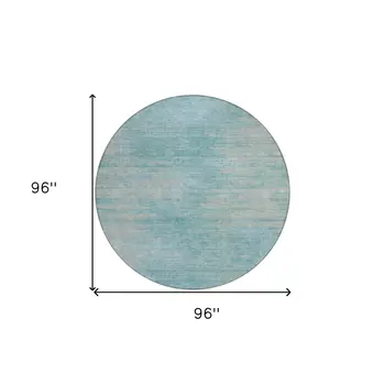 8' Aqua Teal Blue And Gray Round Abstract Washable Indoor Outdoor Area Rug