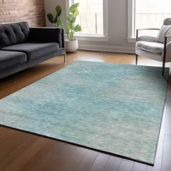 10' X 14' Aqua Teal Blue And Gray Abstract Washable Indoor Outdoor Area Rug