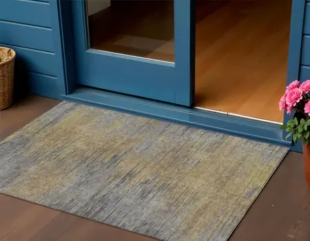 3' X 5' Brown Gold And Taupe Abstract Washable Indoor Outdoor Area Rug