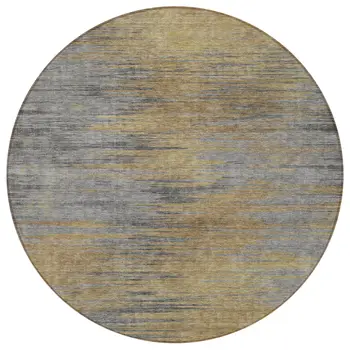 8' Brown Gold And Taupe Round Abstract Washable Indoor Outdoor Area Rug