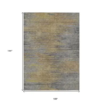 9' X 12' Brown Gold And Taupe Abstract Washable Indoor Outdoor Area Rug
