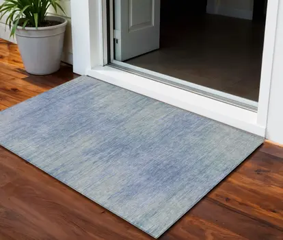3' X 5' Denim Blue And Sky Blue Abstract Washable Indoor Outdoor Area Rug