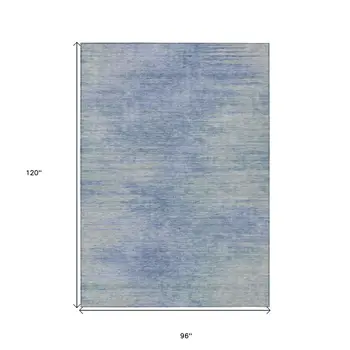 8' X 10' Denim Blue And Sky Blue Abstract Washable Indoor Outdoor Area Rug