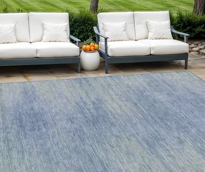 9' X 12' Denim Blue And Sky Blue Abstract Washable Indoor Outdoor Area Rug