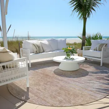 8' Merlot And Beige Round Abstract Washable Indoor Outdoor Area Rug