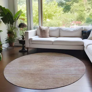 8' Merlot And Beige Round Abstract Washable Indoor Outdoor Area Rug
