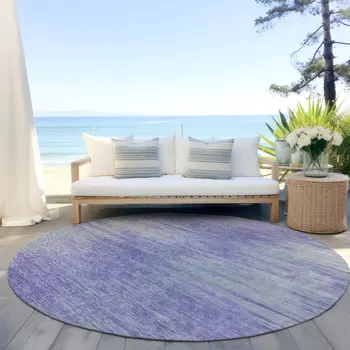 8' Plum And Purple Round Abstract Washable Indoor Outdoor Area Rug
