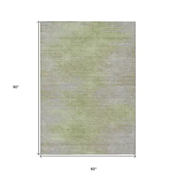 5' X 8' Sage And Artichoke Green Abstract Washable Indoor Outdoor Area Rug