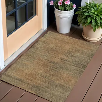 3' X 5' Terra Cotta Brown And Copper Abstract Washable Indoor Outdoor Area Rug