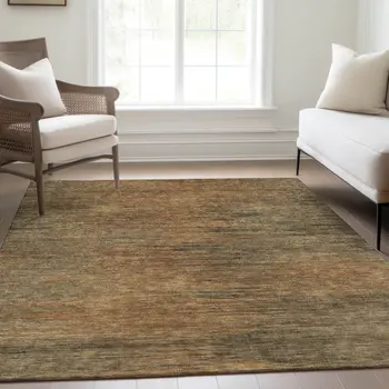 3' X 5' Terra Cotta Brown And Copper Abstract Washable Indoor Outdoor Area Rug