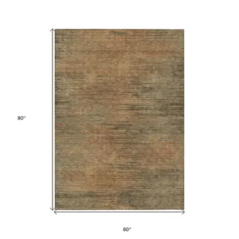 5' X 8' Terra Cotta Brown And Copper Abstract Washable Indoor Outdoor Area Rug
