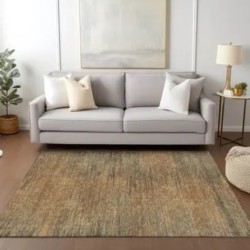 5' X 8' Terra Cotta Brown And Copper Abstract Washable Indoor Outdoor Area Rug