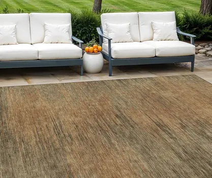 10' X 14' Terra Cotta Brown And Copper Abstract Washable Indoor Outdoor Area Rug
