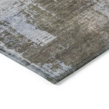 5' X 8' Brown Taupe And Navy Blue Abstract Washable Indoor Outdoor Area Rug