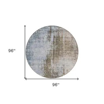 8' Brown Taupe And Navy Blue Round Abstract Washable Indoor Outdoor Area Rug