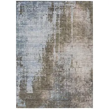 10' X 14' Brown Taupe And Navy Blue Abstract Washable Indoor Outdoor Area Rug