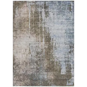 10' X 14' Brown Taupe And Navy Blue Abstract Washable Indoor Outdoor Area Rug