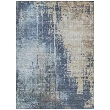 10' X 14' Navy Blue And Taupe Abstract Washable Indoor Outdoor Area Rug