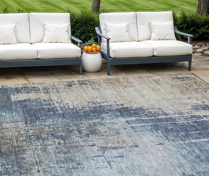 10' X 14' Navy Blue And Taupe Abstract Washable Indoor Outdoor Area Rug