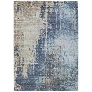 10' X 14' Navy Blue And Taupe Abstract Washable Indoor Outdoor Area Rug