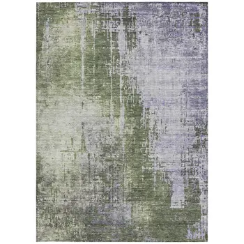 5' X 8' Olive Green And Purple Abstract Washable Indoor Outdoor Area Rug