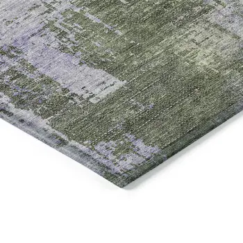 5' X 8' Olive Green And Purple Abstract Washable Indoor Outdoor Area Rug