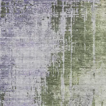 5' X 8' Olive Green And Purple Abstract Washable Indoor Outdoor Area Rug