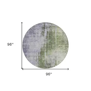 8' Olive Green And Purple Round Abstract Washable Indoor Outdoor Area Rug
