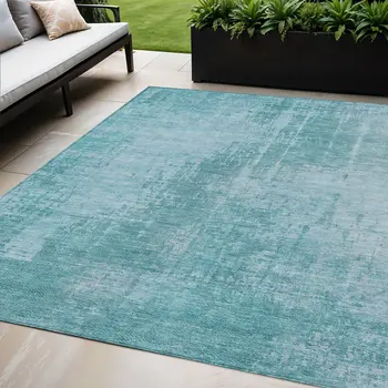 5' X 8' Aqua Teal Blue And Gray Abstract Washable Indoor Outdoor Area Rug