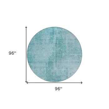 8' Aqua Teal Blue And Gray Round Abstract Washable Indoor Outdoor Area Rug
