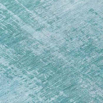 8' Aqua Teal Blue And Gray Round Abstract Washable Indoor Outdoor Area Rug