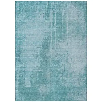 8' X 10' Aqua Teal Blue And Gray Abstract Washable Indoor Outdoor Area Rug