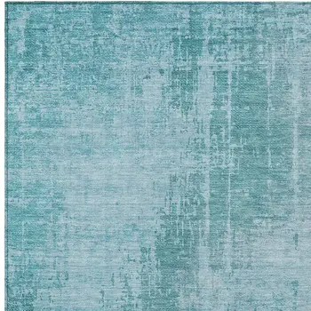 9' X 12' Aqua Teal Blue And Gray Abstract Washable Indoor Outdoor Area Rug