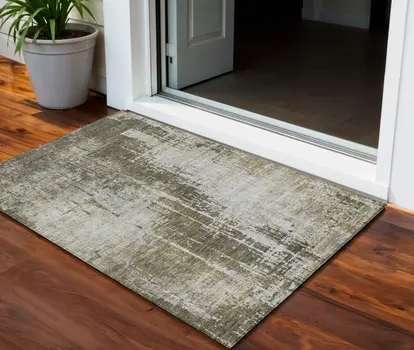 3' X 5' Brown And Tan Abstract Washable Indoor Outdoor Area Rug