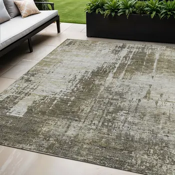 5' X 8' Brown And Tan Abstract Washable Indoor Outdoor Area Rug
