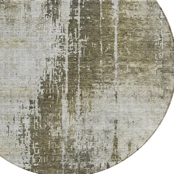 8' Brown And Tan Round Abstract Washable Indoor Outdoor Area Rug