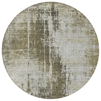 8' Brown And Tan Round Abstract Washable Indoor Outdoor Area Rug