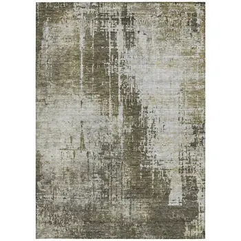 10' X 14' Brown And Tan Abstract Washable Indoor Outdoor Area Rug