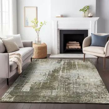 10' X 14' Brown And Tan Abstract Washable Indoor Outdoor Area Rug