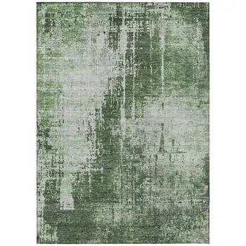 3' X 5' Fern Green And Green Abstract Washable Indoor Outdoor Area Rug