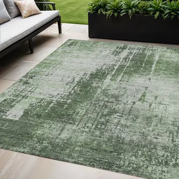 5' X 8' Fern Green And Green Abstract Washable Indoor Outdoor Area Rug